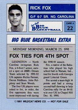 1990-91 Kentucky Wildcats Big Blue Magazine Dream Team/Award Winners - Perforated #22 Rick Fox Back