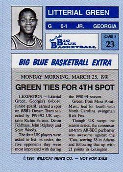 1990-91 Kentucky Wildcats Big Blue Magazine Dream Team/Award Winners - Perforated #23 Litterial Green Back