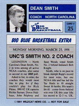 1990-91 Kentucky Wildcats Big Blue Magazine Dream Team/Award Winners - Perforated #25 Dean Smith Back