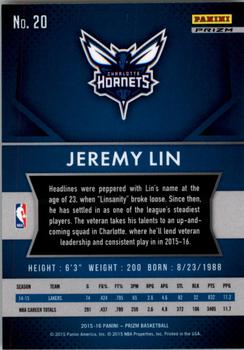 2015-16 Panini Prizm - Silver Prizms #20 Jeremy Lin Back
