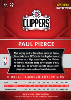 2015-16 Panini Prizm - Silver Prizms #92 Paul Pierce Back