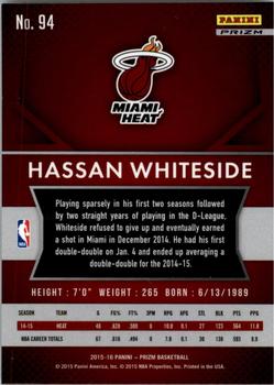 2015-16 Panini Prizm - Silver Prizms #94 Hassan Whiteside Back