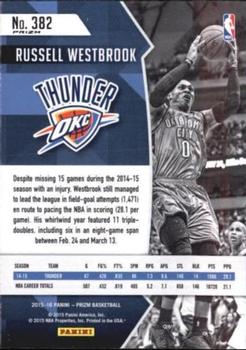 2015-16 Panini Prizm - Silver Prizms #382 Russell Westbrook Back