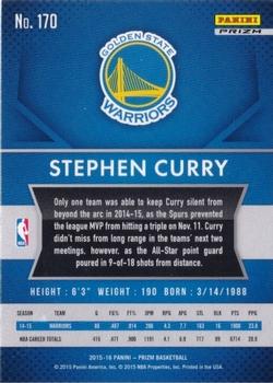 2015-16 Panini Prizm - Red, White & Blue Prizms #170 Stephen Curry Back