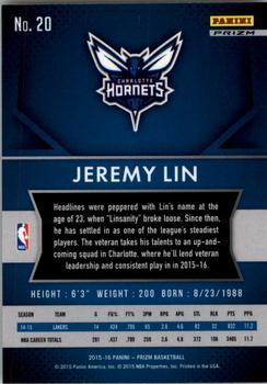 2015-16 Panini Prizm - Flash Prizms #20 Jeremy Lin Back