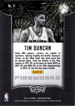 2015-16 Panini Prizm - Fireworks #11 Tim Duncan Back