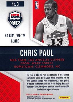 2015-16 Panini Prizm - USA Basketball #3 Chris Paul Back