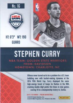 2015-16 Panini Prizm - USA Basketball #16 Stephen Curry Back