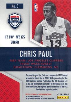 2015-16 Panini Prizm - USA Basketball Green Prizms #3 Chris Paul Back