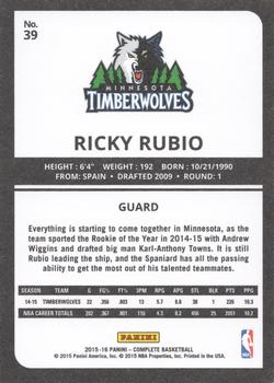 2015-16 Panini Complete - Gold #39 Ricky Rubio Back