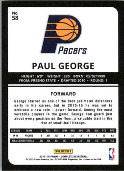 2015-16 Panini Complete - Silver #58 Paul George Back