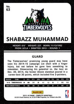 2015-16 Panini Complete - Silver #63 Shabazz Muhammad Back