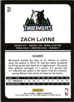 2015-16 Panini Complete - Silver #87 Zach LaVine Back
