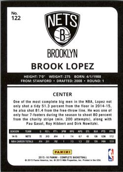 2015-16 Panini Complete - Silver #122 Brook Lopez Back