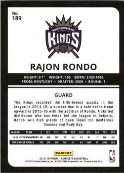2015-16 Panini Complete - Silver #189 Rajon Rondo Back