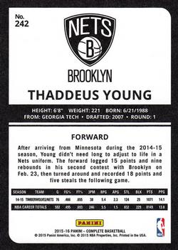 2015-16 Panini Complete - Silver #242 Thaddeus Young Back