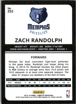 2015-16 Panini Complete - Silver #252 Zach Randolph Back