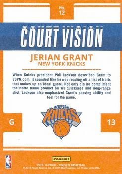 2015-16 Panini Complete - Court Vision #12 Jerian Grant Back
