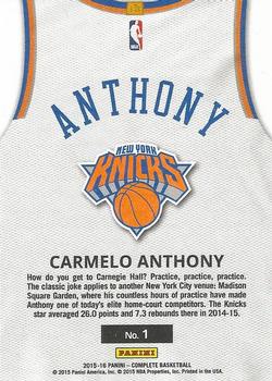 2015-16 Panini Complete - Home #1 Carmelo Anthony Back
