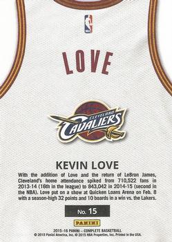 2015-16 Panini Complete - Home #15 Kevin Love Back