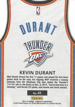2015-16 Panini Complete - Home #41 Kevin Durant Back