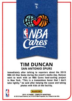 2015-16 Panini Complete - NBA Cares #5 Tim Duncan Back