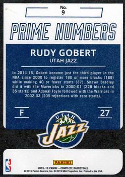2015-16 Panini Complete - Prime Numbers #9 Rudy Gobert Back