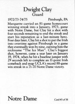 1990-91 Notre Dame Fighting Irish #45 Dwight Clay Back