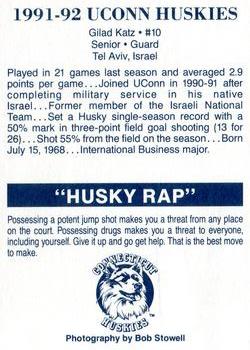 1991-92 Connecticut Huskies Police #NNO Gilad Katz Back