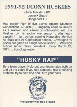 1991-92 Connecticut Huskies Police #NNO Oliver Macklin Back