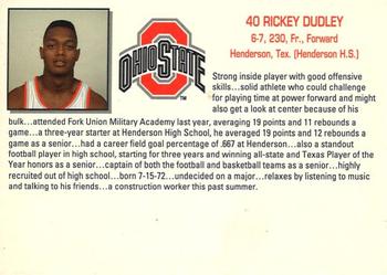 1991-92 Ohio State Buckeyes #NNO Rickey Dudley Back