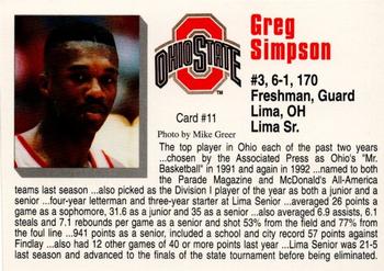 1992-93 Ohio State Buckeyes #11 Greg Simpson Back