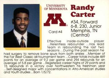 1992-93 Minnesota Golden Gophers #4 Randy Carter Back