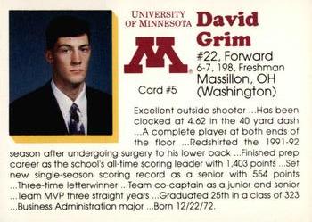 1992-93 Minnesota Golden Gophers #5 David Grim Back