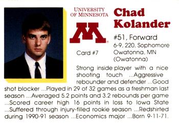 1992-93 Minnesota Golden Gophers #7 Chad Kolander Back