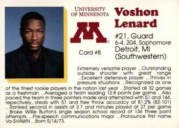 1992-93 Minnesota Golden Gophers #8 Voshon Lenard Back