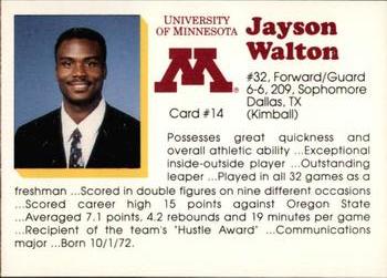 1992-93 Minnesota Golden Gophers #14 Jayson Walton Back