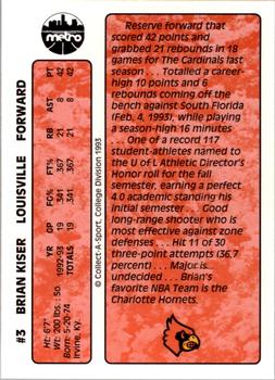 1993-94 Louisville Cardinals #4 Brian Kiser Back
