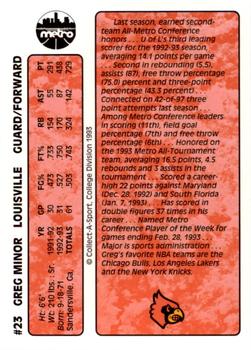1993-94 Louisville Cardinals #5 Greg Minor Back