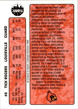 1993-94 Louisville Cardinals #8 Tick Rogers Back