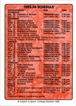 1993-94 Louisville Cardinals #17 Louisville Cardinal Mascot / Greg Minor / Doug Calhoun / Dwayne Morton Back