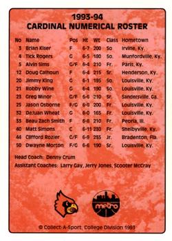 1993-94 Louisville Cardinals #20 Title Card Back