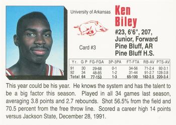 1992-93 Arkansas Razorbacks #3 Ken Biley Back