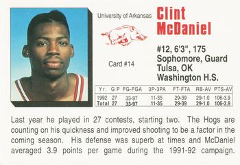 1992-93 Arkansas Razorbacks #14 Clint McDaniel Back