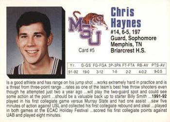1992-93 Memphis State Tigers #5 Chris Haynes Back