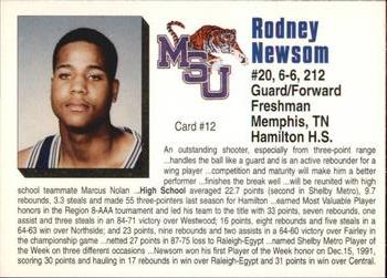 1992-93 Memphis State Tigers #12 Rodney Newsom Back