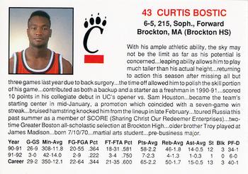 1992-93 Cincinnati Bearcats #2 Curtis Bostic Back