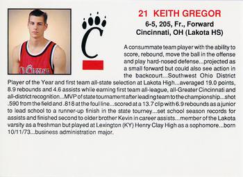 1992-93 Cincinnati Bearcats #7 Keith Gregor Back