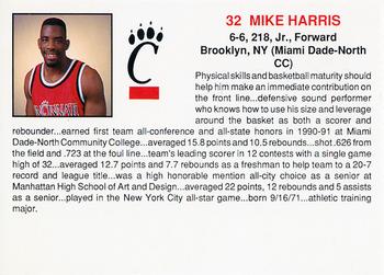 1992-93 Cincinnati Bearcats #8 Mike Harris Back