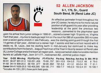 1992-93 Cincinnati Bearcats #10 Allen Jackson Back